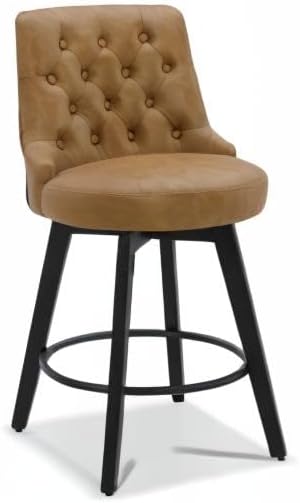 Watson & Whitely Modern Swivel Bar Stools, Faux Leather Upholstered Counter Height Bar Stools with Back, Solid Wood Legs, 26" H Seat, Set of 2, Cognac