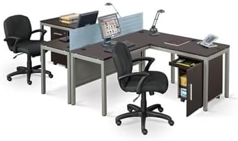 NBF at Work Reversible L Shaped Executive Office Desk - Durable Espresso Laminate Computer Desk with Steel Frame - Modern Desk with 3 Grommet Holes - 60" W x 60" D Work Desk for Home (Brown)