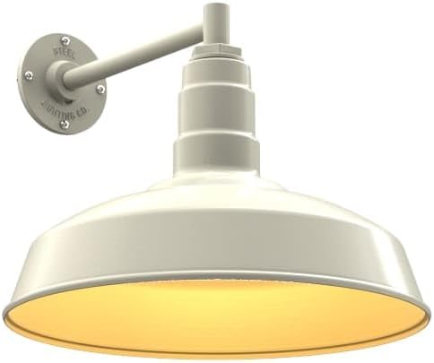Steel Lighting Co. Gardena Barn Light | Outdoor Wall Mounted | 16" Dome | 11" Straight Arm | Farmhouse Light Made in America | Cream Exterior/Brass Interior