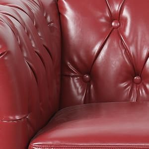 Chesterfield Loveseat Sofa, Modern Leather Small Sofa Couch 2 Seater with Rolled Arms and Nailhead, Mid Century Modern Loveseat Couch for Small Spaces Living Room Bedroom Apartment, Claret