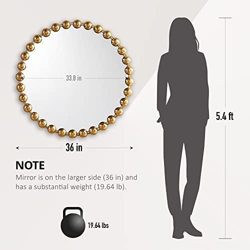 Madison Park Round Mirror, Metal Frame Circle Mirror 36 inch, Wall Art Decor Mounted Hanging for Entryway, Bathroom, hallway, Living Room, Vanity, Marlowe, Gold