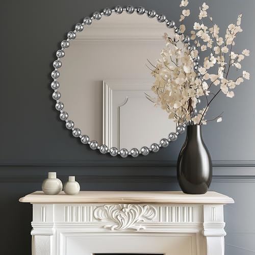 Madison Park Round Mirror, Metal Frame Circle Mirror 36 inch, Wall Art Decor Mounted Hanging for Entryway, Bathroom, hallway, Living Room, Vanity, Marlowe, Silver
