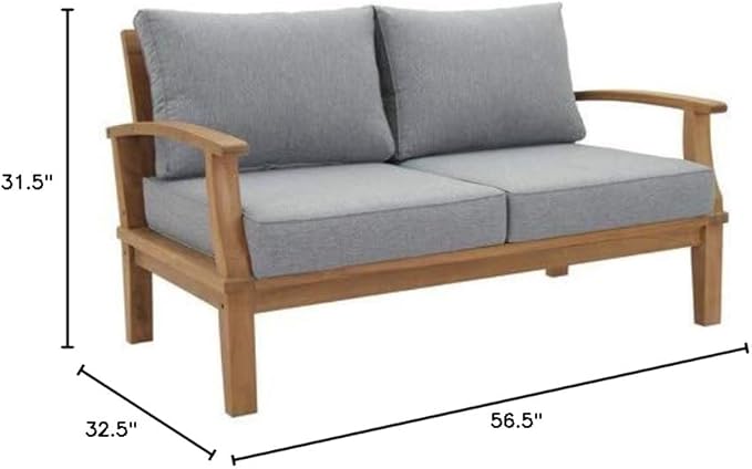 Modway EEI-1144-NAT-GRY-SET Marina Premium Grade A Teak Wood Outdoor Patio Loveseat, Natural Gray