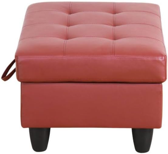 Ottoman Storage Ottoman Bench Faux Leather Footrest Footstool with Hinged Lid for Living Room, Bedroom, Entryway, Red, 35"X23"X17"