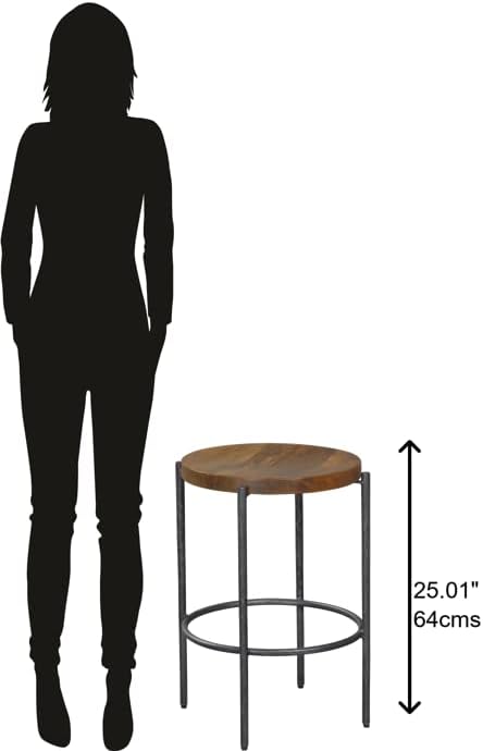 Hekman Wooden and Metal Bar Stool - Bedford Park Finish, Solid Wood Slab Top, Forged Iron Base and Frame Tall Round Counter Height Bar Stools - Mid Century Modern Home Bar Furniture, Rustic Brown