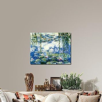 Wieco Art Water Lilies Floral Canvas Prints Wall Art by Claude Monet Famous Oil Paintings Flowers Reproduction for Kitchen Bedroom Bathroom Home Decor Modern Classic Landscape Pictures Giclee Artwork