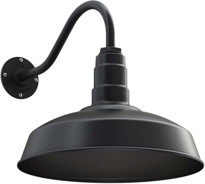 Steel Lighting Co. Gardena Barn Light | Outdoor Wall Mounted | 16" Dome | | Farmhouse Light Made in America | Matte Black Exterior/Matte Black Interior