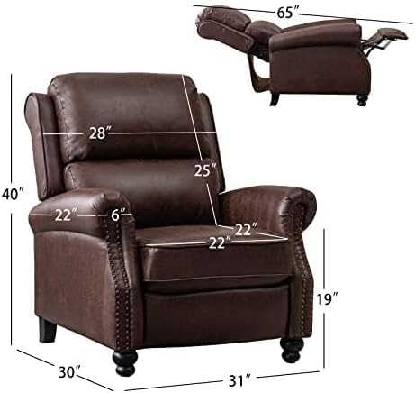 CANMOV Pushback Recliner Chair Set of 2,Leather Armchair Push Back Recliner with Rivet Decoration Single Sofa Accent Chair for Living Room, Reddish Brown
