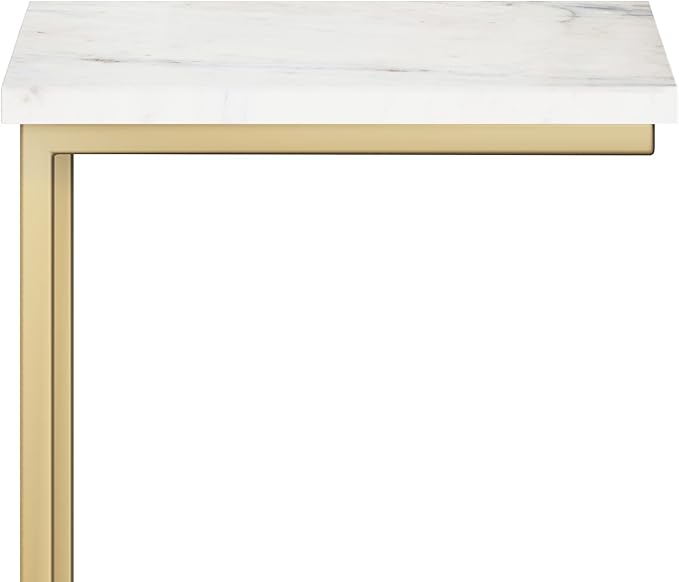SIMPLIHOME Skyler 18-inch Wide Metal Table in White/Gold, C-Shaped Industrial-Style Side Table with Genuine Marble Top for Living Room, Bedroom, or Home Office