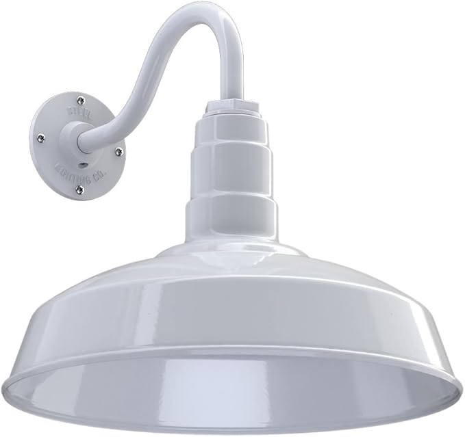 Steel Lighting Co. Gardena Barn Light | Outdoor Wall Mounted | 16" Dome | 11" Gooseneck | Farmhouse Light Made in America | White Exterior/White Interior
