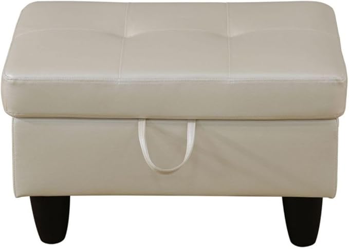 Ottoman Storage Ottoman Bench Faux Leather Footrest Footstool with Hinged Lid for Living Room, Bedroom, Entryway, Pearl White, 28.5"X19"X17.5"