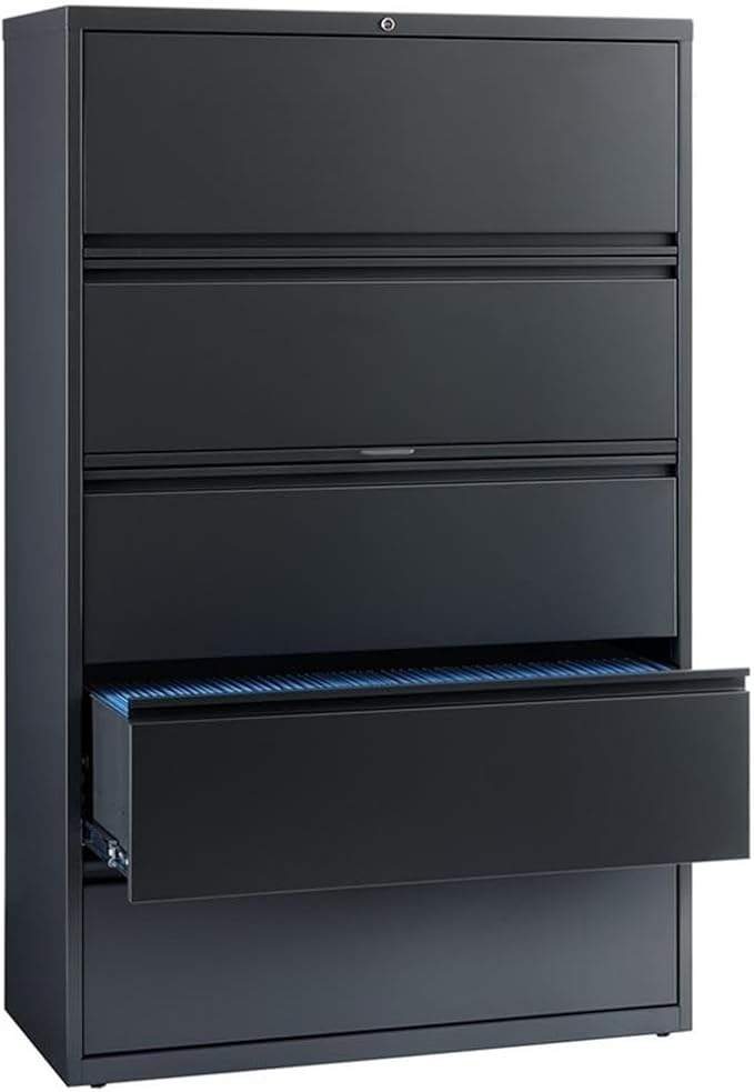 Pemberly Row 42-in Wide Metal 5 Drawer Lateral Filing Cabinet Charcoal