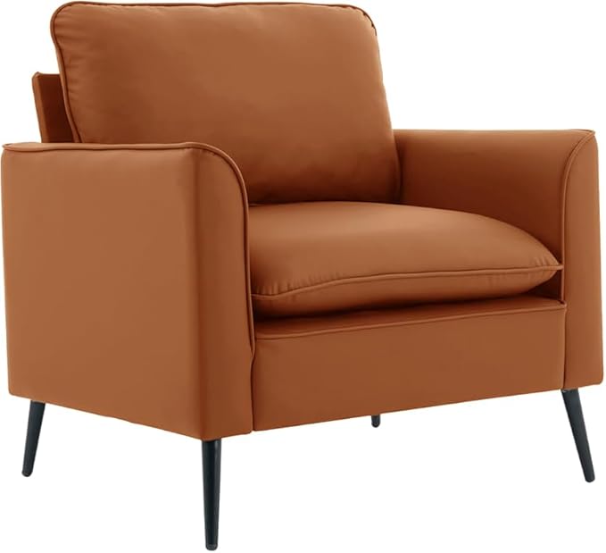 YISHENG Mid-Century Modern Living Room Accent Chairs Set of 2 - Oversized Faux Leather Armchairs with Removable Cushions & Metal Legs, Comfortable Sofas for Office/Lounge/Bedroom/Reception,(Brown)