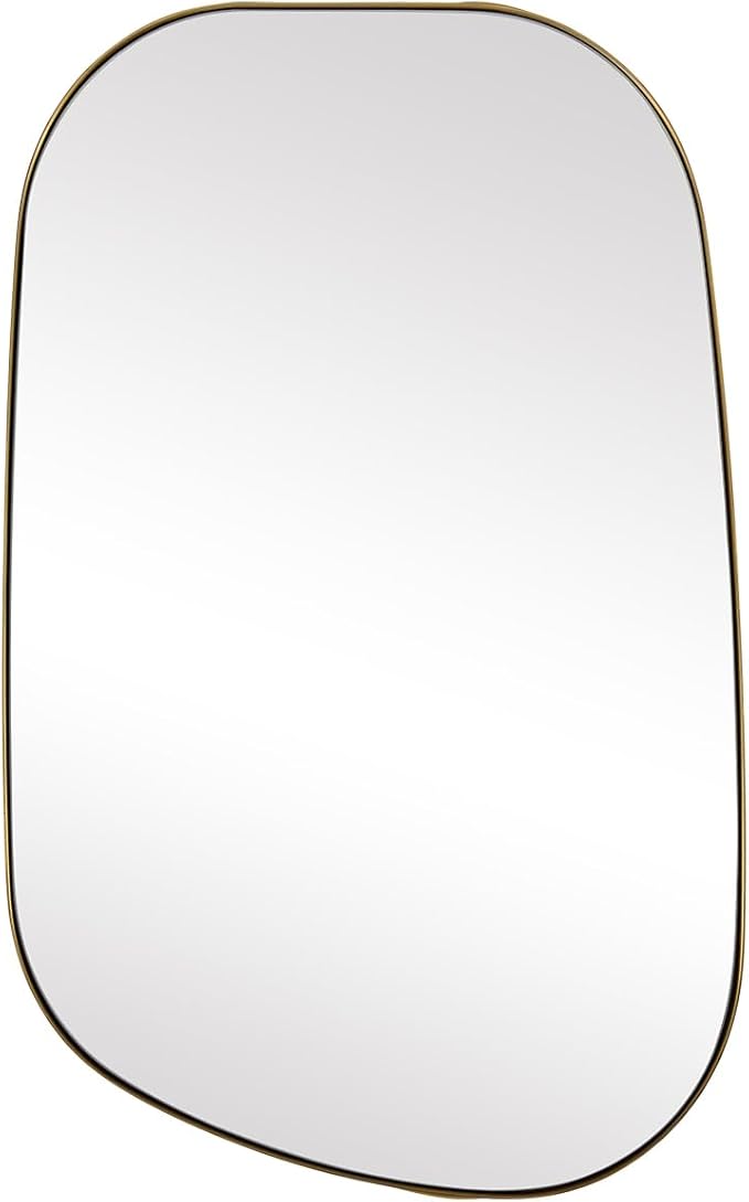 ANDY STAR 30"x48" Gold Wall Mirror,Brushed Brass Irregular Bathroom Mirror with Stainless Steel Metal Frame, Large Asymmetrical Mirror for Bathroom, Entryway (Horizontal/Vertical)