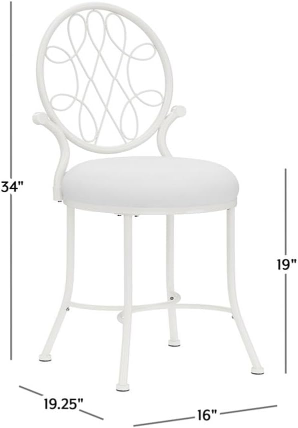 Hillsdale O'Malley Metal Vanity Stool for Makeup Room or Bathroom, White