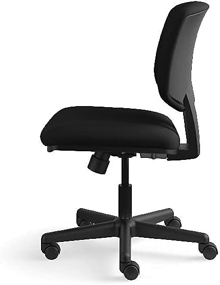 HON Volt Armless Office Chairs with Wheels, Ergonomic Adjustable Center-Tilt Recline, Fabric Back and Seat, Swivel Desk Chair, Black