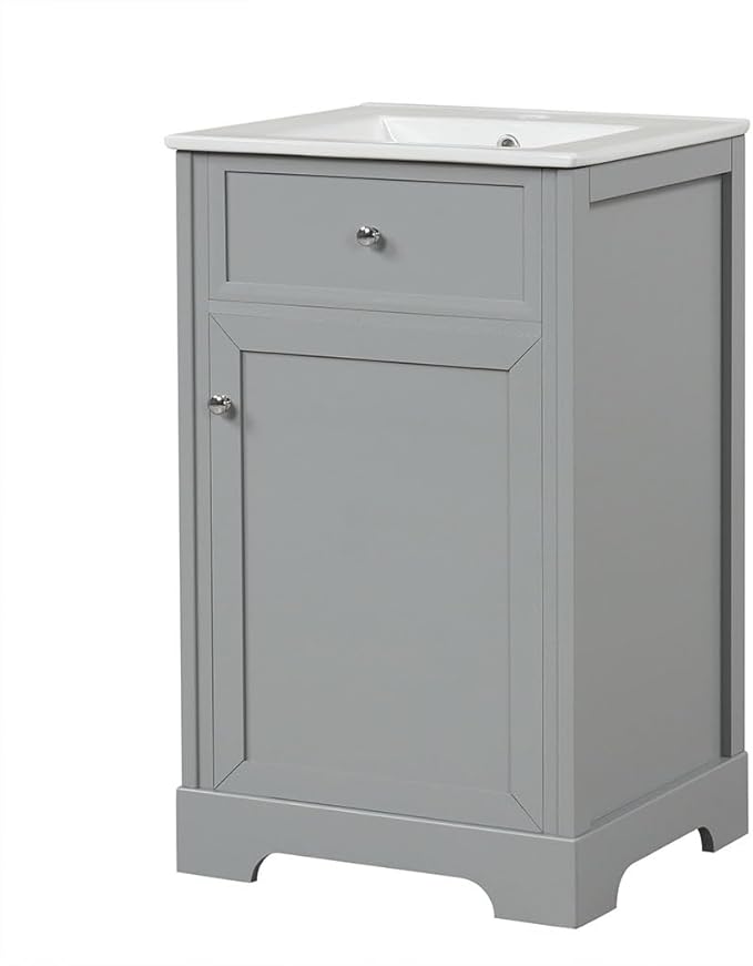 20" Bathroom Vanity with Sink, Wooden Bathroom Storage Cabinet with Soft Closing Door and Adjustable Shelve,Narrow Small Bathroom Cabinet for Small Space (20"× 18"×34"),Gray