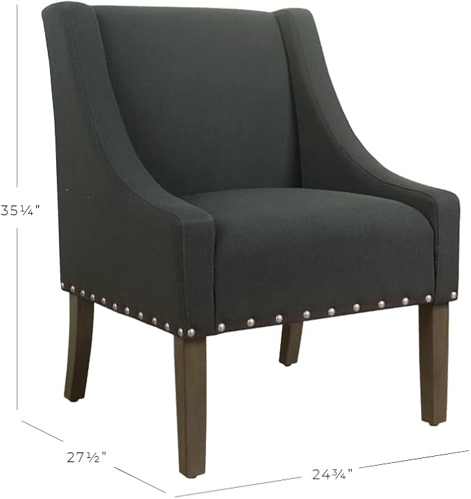 Homepop Home Decor | Upholstered Classic Swoop Arm Accent Chair | Accent Chairs for Living Room & Bedroom | Decorative Home Furniture, Dark Charcoal