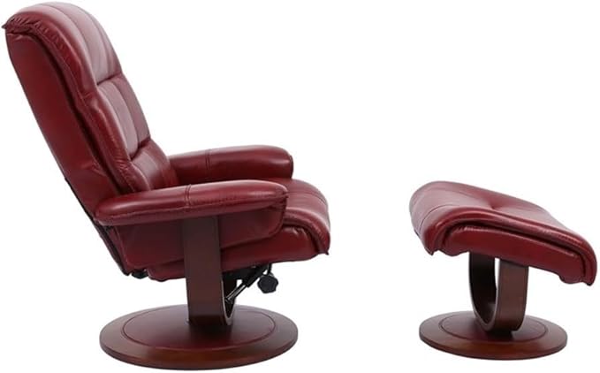 Pemberly Row Stressless Recliner with Ottoman in Red Leather, Manual Swivel Recliner Chair for Living Room Comfort
