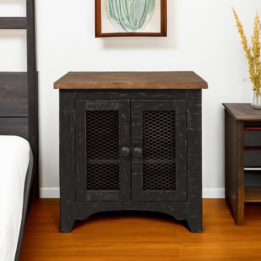 Signature Design by Ashley Valebeck Farmhouse Rectangular End Table with Storage, Distressed Brown & Black Finish