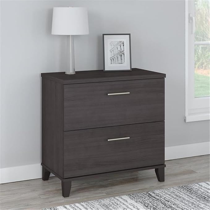Pemberly Row Contemporary 2 Drawer Lateral File Cabinet in Storm Gray