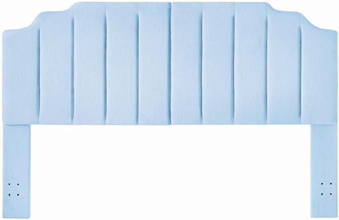 24KF Light Blue Teddy Fabric Tufted King Upholstered Headboard, Modern Vertical Channel Design California King Headboard with Stepped Silhouette Top Edge,6026-K-Teddy Light Blue