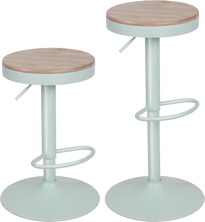 Kidol & Shellder Bar Stools Set of 6 Round Adjustable Swivel Barstools Modern Backless Bar Chairs Wooden Seat Counter Height Stools Armless for Kitchen Island, Cafe, Dining Room (Mint Green)