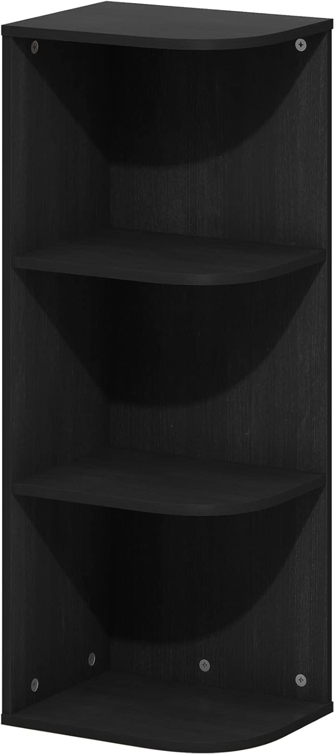 Furinno PASIR Book Shelf, 3-Tier Corner Bookshelf, Open Shelves Bookcase 9.3 x 12 x 31.5, for Living Room, Bedroom, Home Office, Blackwood
