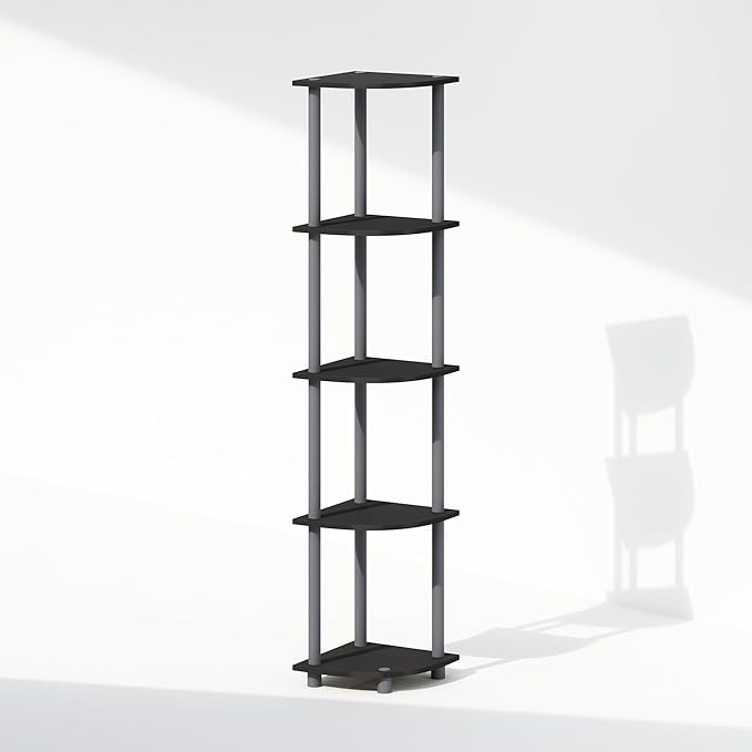 Furinno Turn-N-Tube Corner Shelf, 5-Tier Corner Display Rack, Shelving Unit, for Organization and Storage, Living Room, Home Office, Garage, Bedroom, Black