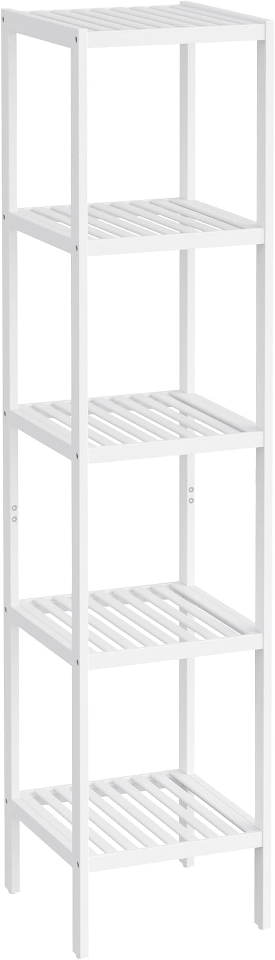 SONGMICS Bamboo Storage Shelf, 5-Tier Shelving Unit, Multifunctional, in The Entryway, Bathroom, Living Room, Balcony, Kitchen, 13 x 13 x 57.5 Inches, Cloud White UBCB055W01