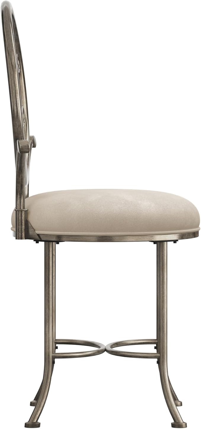 Hillsdale O'Malley Metal Vanity Stool with Spiral Pattern Design, Antique Brass