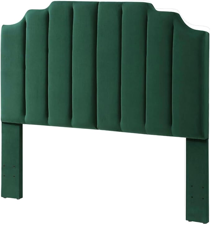 24KF Jade Velvet Tufted Queen Upholstered Headboard, Modern Vertical Channel Design California Queen/Full Headboard with Stepped Silhouette Top Edge,Jade
