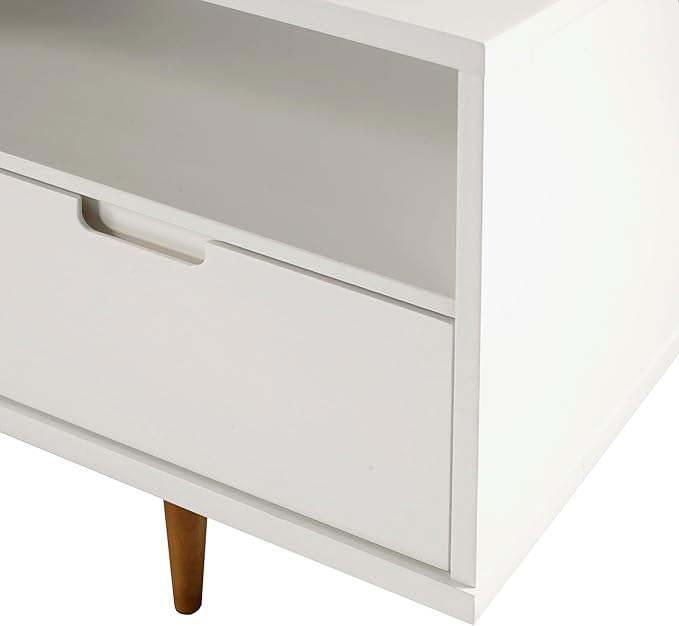 Walker Edison Millie Mid Century Modern 3 Drawer Solid Wood Low Stand for TVs up to 65 Inches, 58 Inch, White