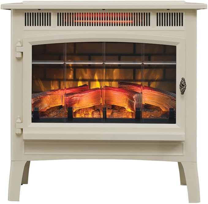 duraflame Freestanding Electric Fireplace Stove Heater with 3D Flame Effect for 1,000 Sq. Ft. Room, Cream