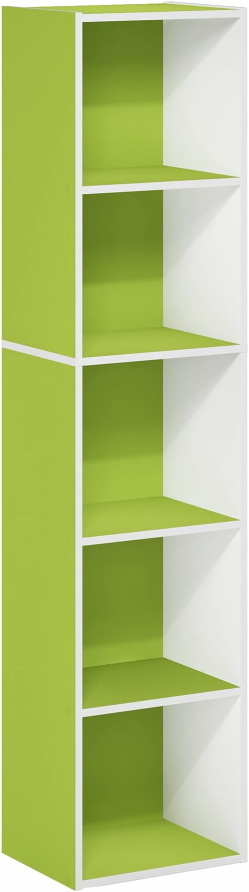 Furinno PASIR Book Shelf, 5-Tier Modern Bookshelf, Open Shelves Bookcase 9 x 12 x 52, for Living Room, Bedroom, Home Office, Green/White