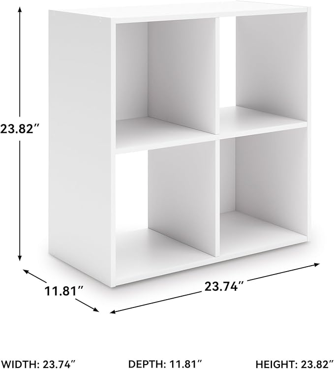 Signature Design by Ashley Onita Contemporary 4 Cube Organizer for Storage, Fits 10.5" by 10.5" by 11" H Storage Bins, Wood, 23.82" Tall, White Finish