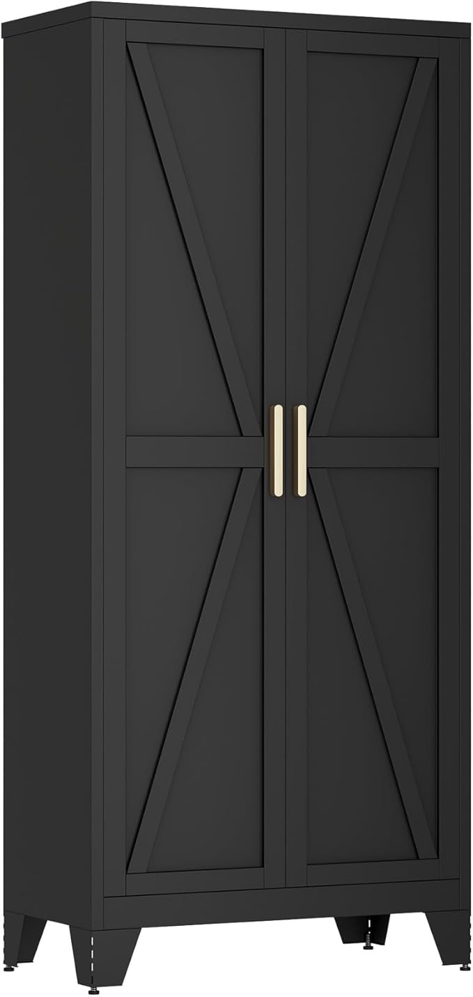 Large Metal Kitchen Pantry Cabinet with Adjustable Shelves - Freestanding Kitchen Storage Cabinet for Dining Room,Livingroom Bathroom, Hallway, Workshop, Office (Black, 61"- 0 Drawer)