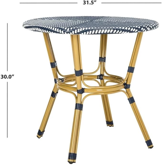Safavieh PAT4012A Outdoor Collection Sidford Navy and White Rattan Bistro Table