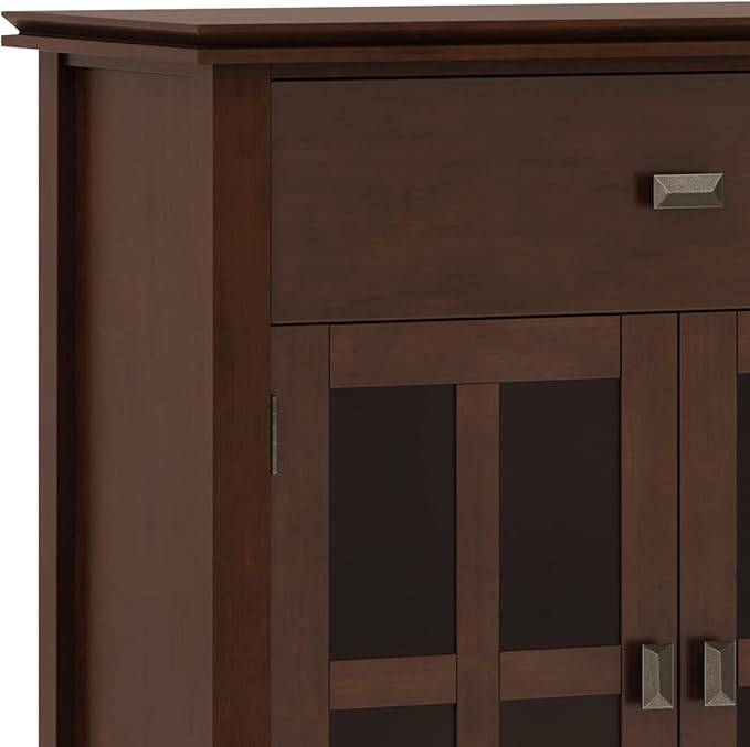 SIMPLIHOME Artisan Buffet - 60 inch Wide Solid Wood 4-Door Sideboard Buffet in Russet Brown, Transitional Storage Cabinet for Dining Room or Kitchen with Adjustable Shelves and Square Knobs