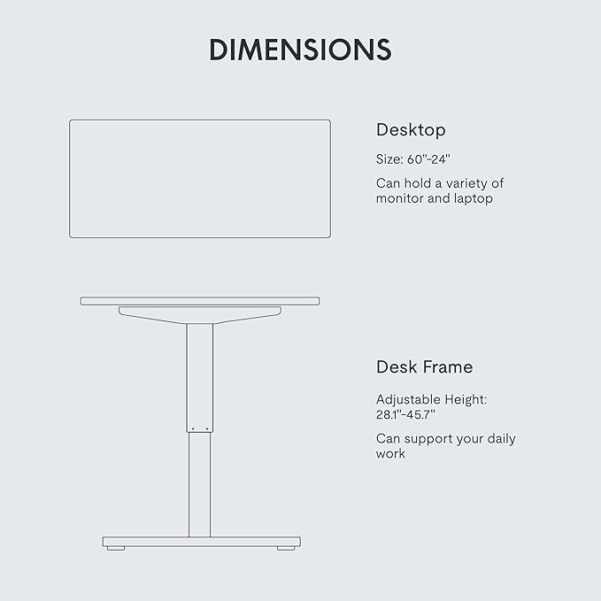 FLEXISPOT EN1 Whole-Piece Standing Desk 60"x24" Electric Height Adjustable Heavy Duty Steel Stand Up Desk Frame w/Automatic Smart Keypad (Black Frame + White Top, 2 Packages)