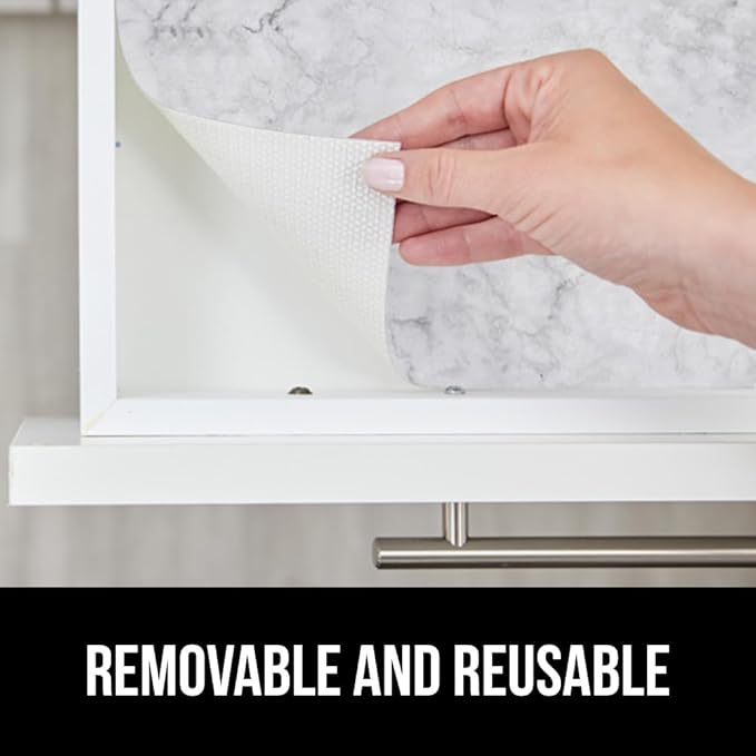 GORILLA GRIP DripGuard Shelf Liner, Non Adhesive Drawer and Kitchen Cabinet Protector, 24x240 Inch, Slip Resistant BPA Free Smooth Surface Plastic Liners for Cabinets, Bathrooms, Closets, Marble