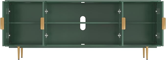 66" Modern TV Stand for TVs up to 75",TV Cabinet with Glass Door,Entertainment Center with Storage,Television Stands with Gold Legs,Media Console for Bedroom,Living Room,Green