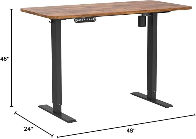 farexon Electric Standing Desk Adjustable Height, 48x 24 Inches Sit Stand Up Computer Desk with Double Metal Hook,4 Memory Preset Heights, 27''-46'' Lifting Range for Home/Office(Brown)