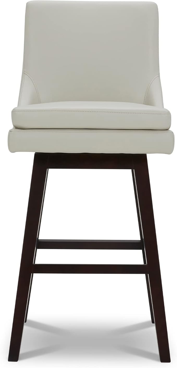 CHITA Bar Height Swivel Barstool with Back Set of 2, FSC Certified Upholstered Bar Stool, 30.7" H Seat Height, PU Leather in Creamy Gray