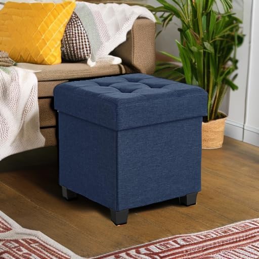 SONGMICS Storage Ottoman, Small Ottoman Foot Rest with Legs, 15 x 15 x 15.7 Inches Foot Stool, Load up to 660 lb, for Living Room, Bedroom, Dorm, Midnight Blue ULSF14IN