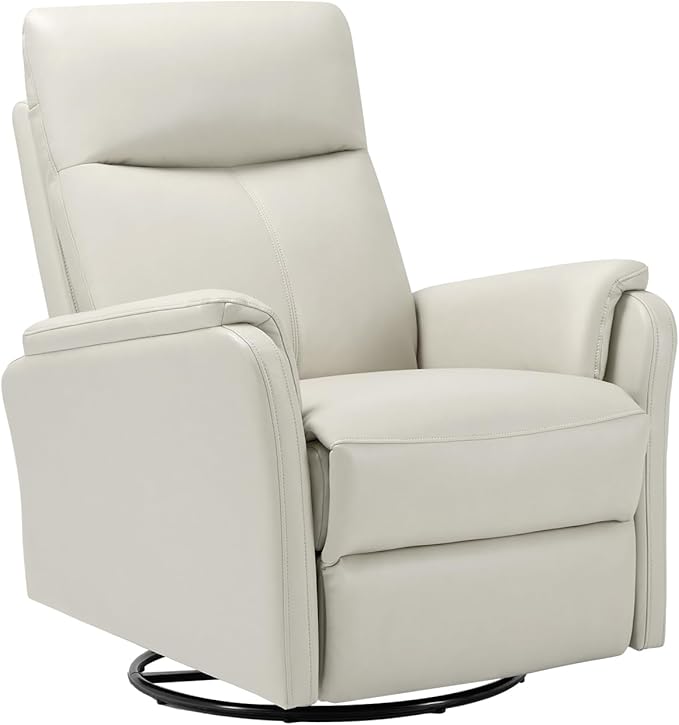 COLAMY Faux Leather Swivel Recliner Chair with Footrest, High Back with Double-Layer Cushion, Glider Recliner for Nursery & Living Room, Bedroom, Beige