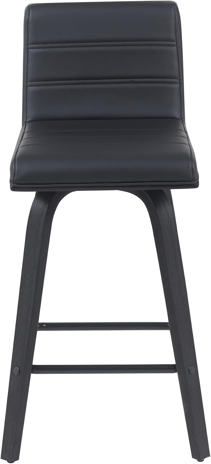 Vienna Modern Counter Height Swivel Bar Stool with Black Faux Leather Seat and Black Brushed Wood Frame Set of 3