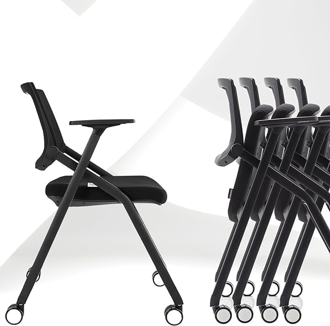 20 Pack Conference Room Chairs with Wheels and Paddle, Ergonomic Mesh Back and Arms for Home Office Desk Folding Chairs Black (10 Boxes)