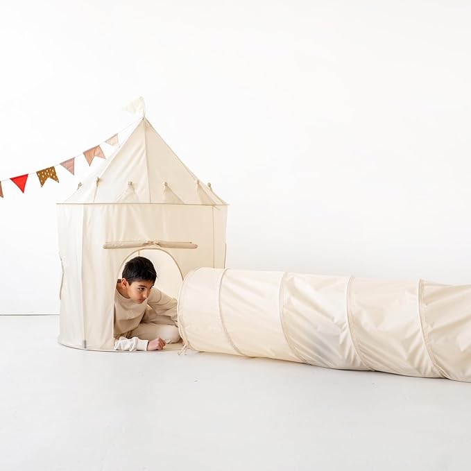 3 Sprouts Kids Play Tent - Sustainable Recycled Fabric β Fun Spacious Childs Playhouse for Indoor Games for Boys & Girls - Durable Fort Pop Up House for Toddlers & Children Age 3-10 - Beige