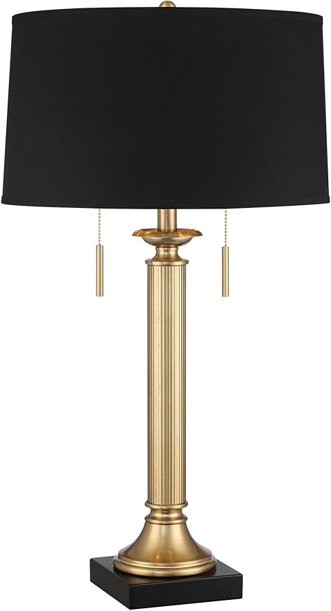 Possini Euro Design Wynne 30" Tall Traditional Glam Table Lamp with USB Ports A+C Charging Warm Gold Metal Black Drum Shade for Living Room Bedroom House Bedside Nightstand Office Reading Family